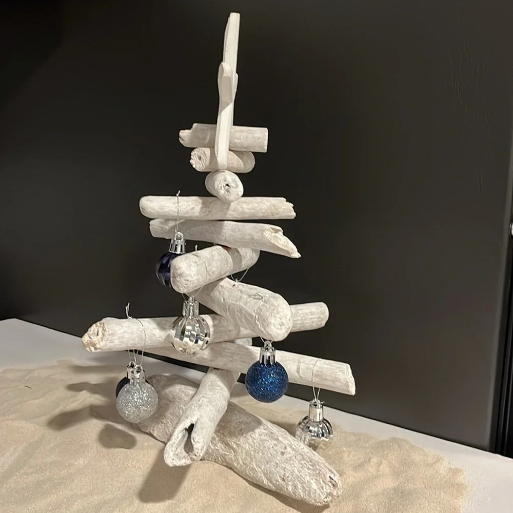🆕 Coastal Driftwood Tree with Wood Star and Mini Ornaments Beach Tropical